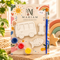 Kids painting kit with bus, bone and fishbone shapes, three paints and a brush