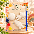 Kids painting kit with astronaut, rocket and planet Earth shapes, three paints and a brush