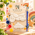 Kids painting kit with motorbike and taxi shapes, three paints and a brush