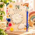 Kids painting kit with daisy and fish shapes, three paints and a brush