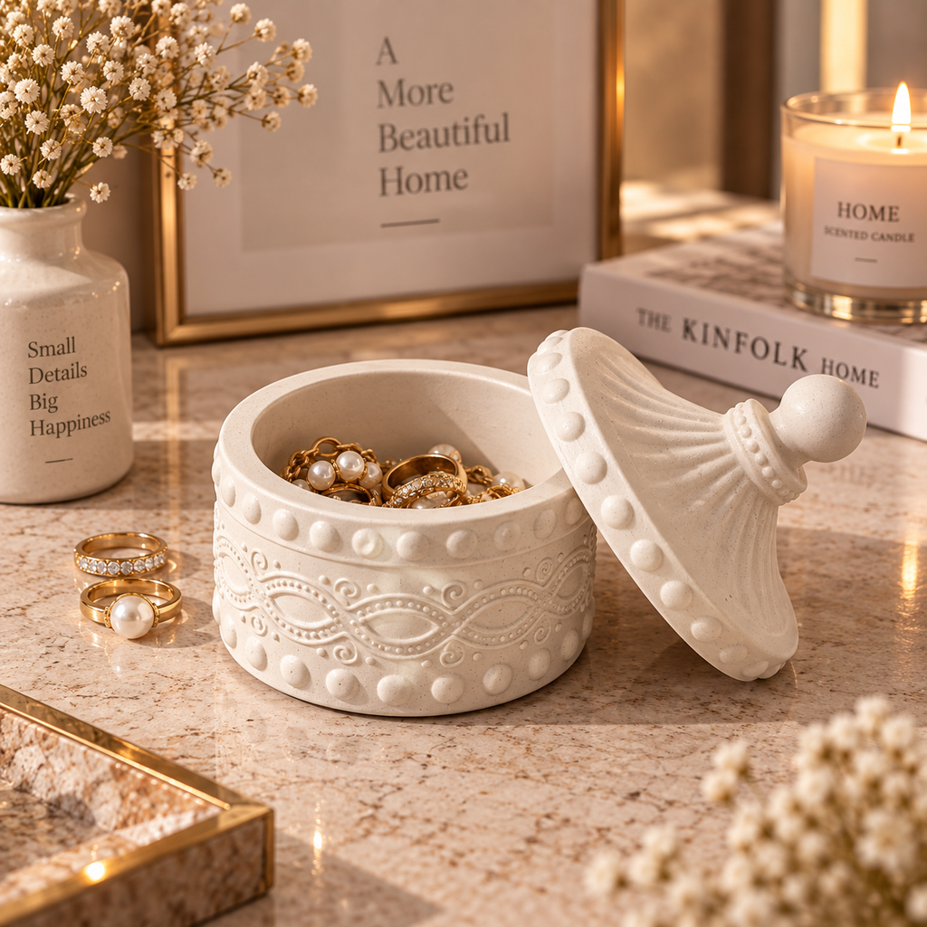 Handmade Concrete Trinket Box with Lid