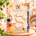 Kids painting kit with bone, paw print, fish and fishbone shapes, three paints and a brush
